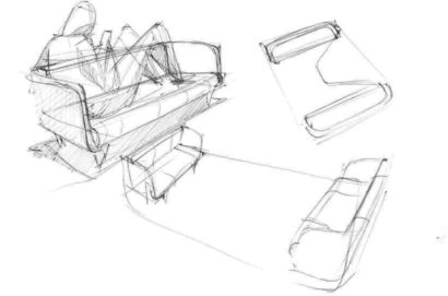 Illustrations of sketches for couches in Framery Q
