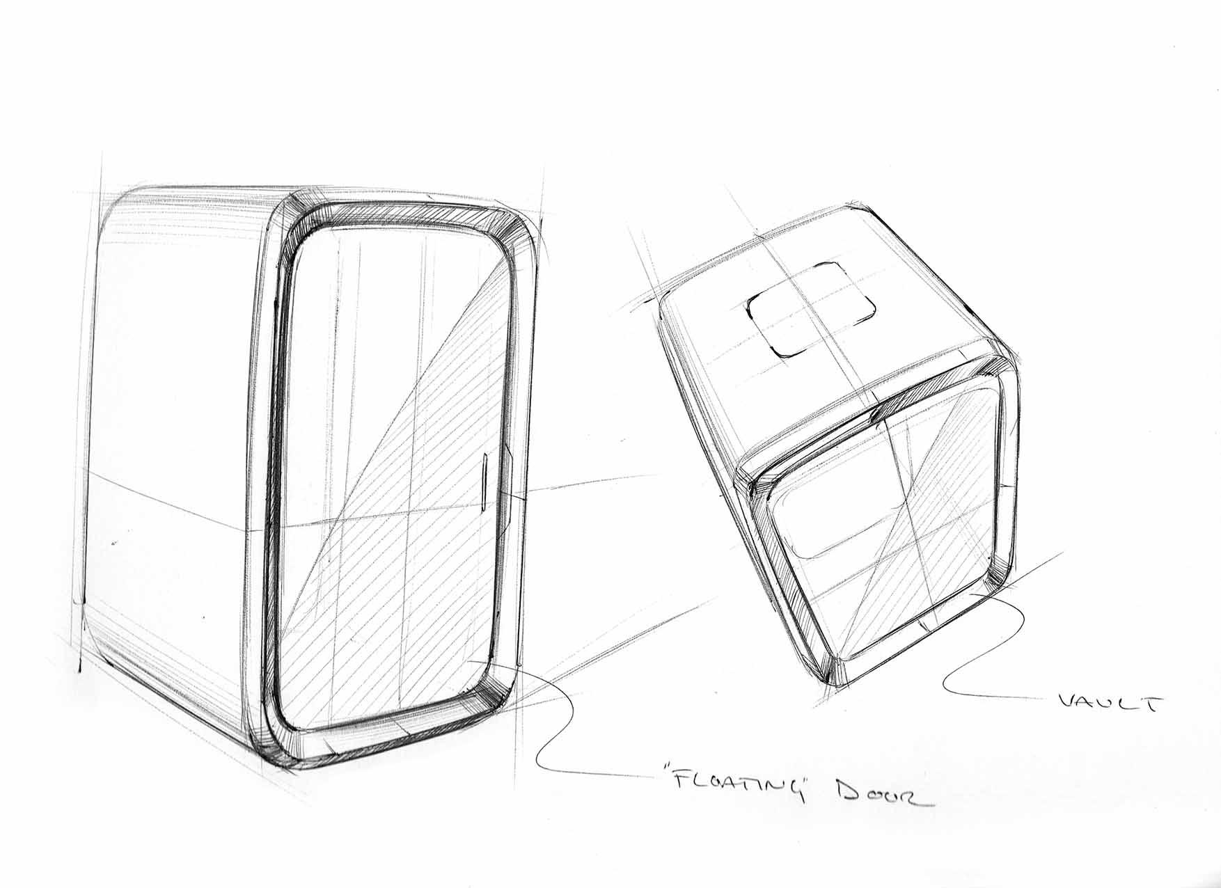 Sketches of Framery One phone booth
