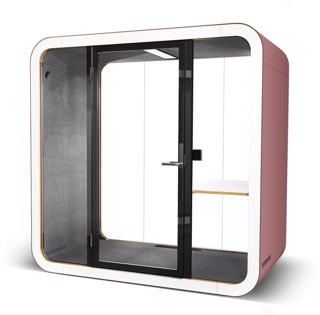 Blush colored Framery Q meeting pod with a Flow layout.