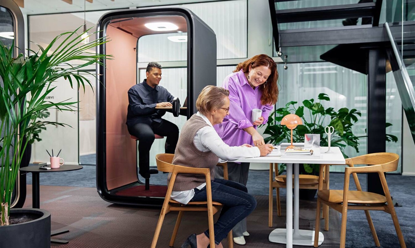 Framery office pod providing a quiet space in an office environment, facilitating a smooth return to the office.