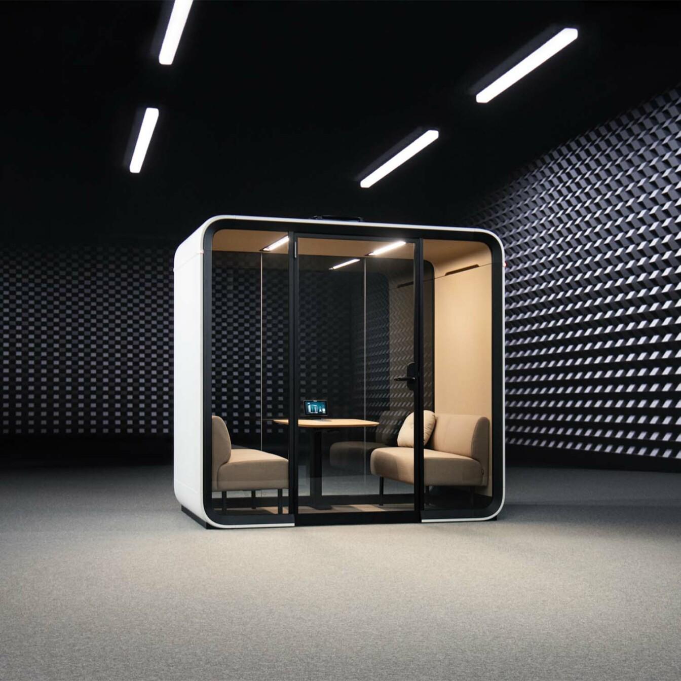 Framery Four meeting pod in an acoustic testing environment
