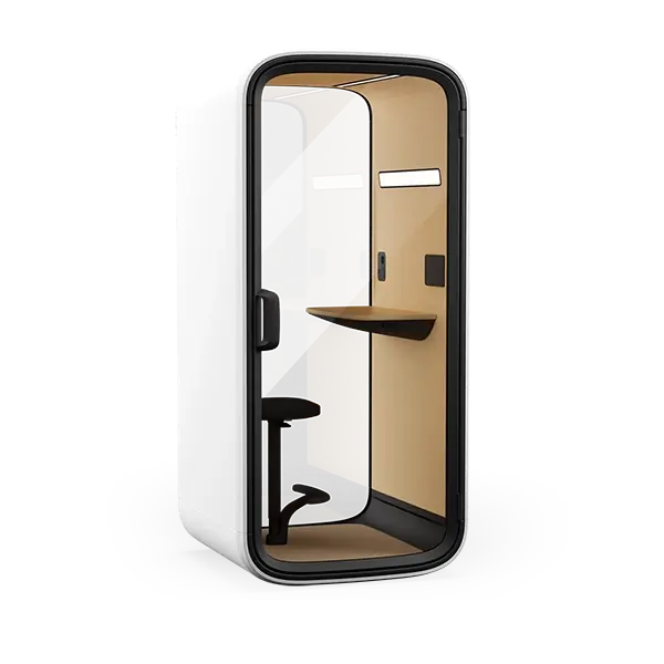 Framery One Compact, a soundproof smart office phone booth for phone calls and video conferencing.