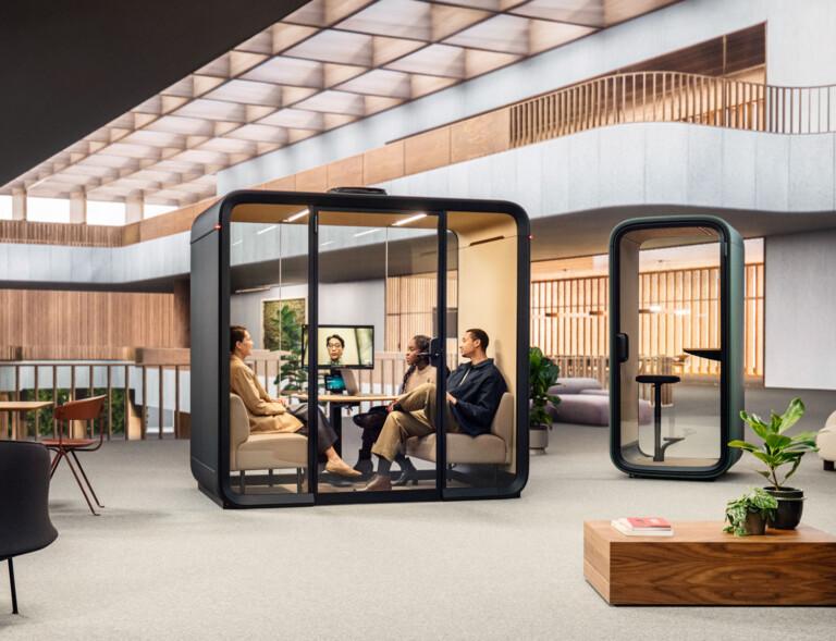 Framery Four meeting pod is acoustically ideal for video conferencing.